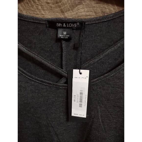 NWT 5th & Love Medium (M) Heather Gray Swing Long Sleeve Criss Cross Chest Dress - Picture 2 of 3